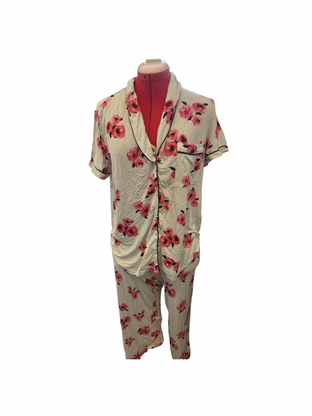 kate spade Cream and Pink Floral Short-Sleeve Pajama Set - Picture 1 of 2